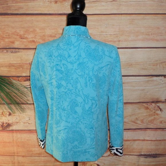Rafael Turquoise Floral Zebra Zip Jacket, Size 8 - Picture 6 of 12
